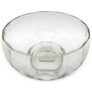 Vintage Romanian Hand Blown Clear Art Glass Pedestal Bowl 5.5" Scalloped Rim